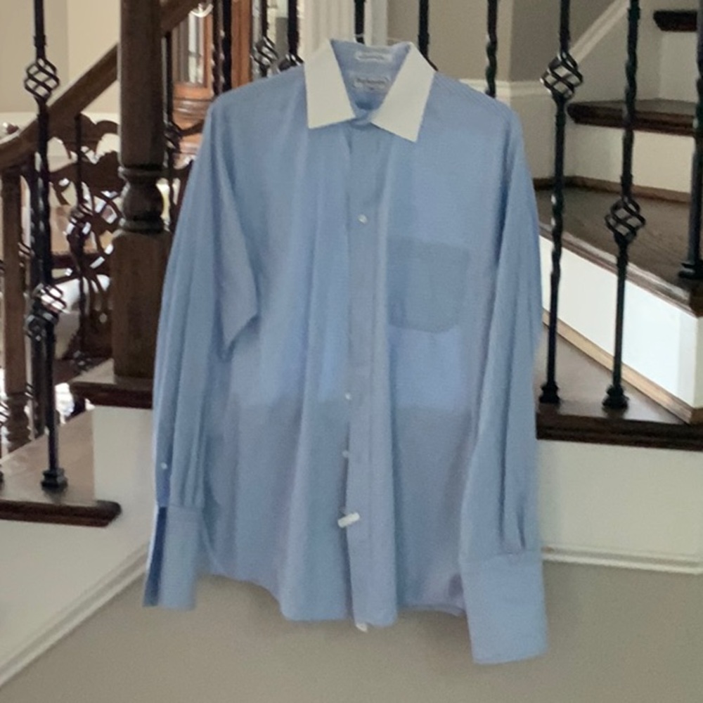 Burberry’s blue button down shirt